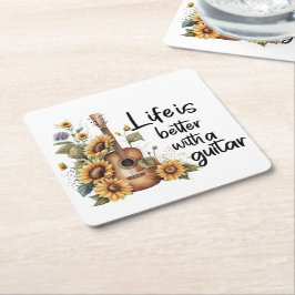 Namensgitarre mit Sonnenblume anpassen Rechteckiger Pappuntersetzer