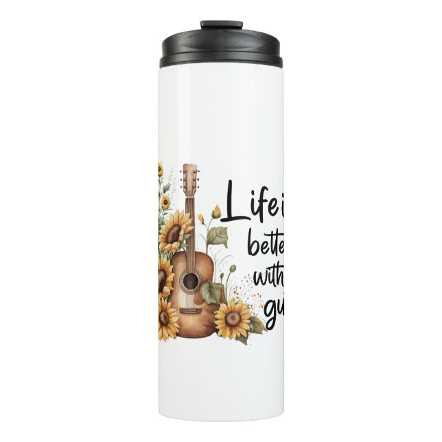 Namensgitarre mit Sonnenblume anpassen Thermosbecher (Vorderseite)