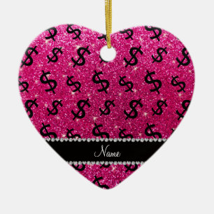 NamensGlitter-Dollarneonzeichen des heißen Rosas Keramikornament