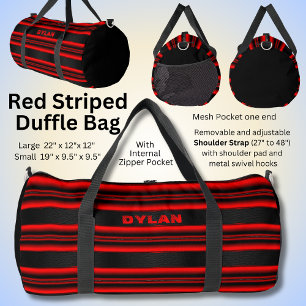 Namensinitialen Rote Streifen Schwarz Texturierte  Duffle Bag