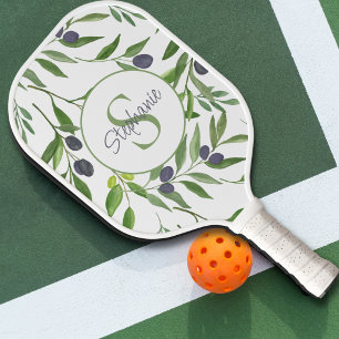 Namensmonogramm Wasserfarbe Olivenmuster Pickleball Schläger