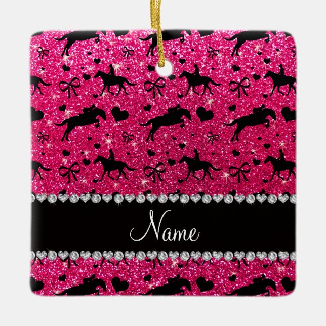NamensRosenrosa-Glitterreiterherzbögen Keramikornament (Vorderseite)
