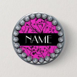 Namensschablonenknopf mit silbernem Diamantrand Button
