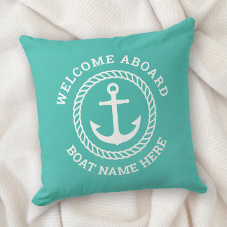 Namensschild an Bord des Ankerseils aquamarin Kissen