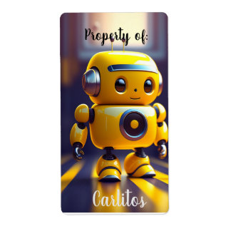 Namensschild/Buchzeichen-Aufkleber mit Robot Motif