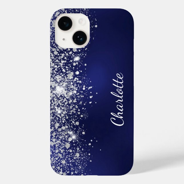 Namensschild für Blue Silver Glitzer Case-Mate iPhone Hülle (Rückseite)