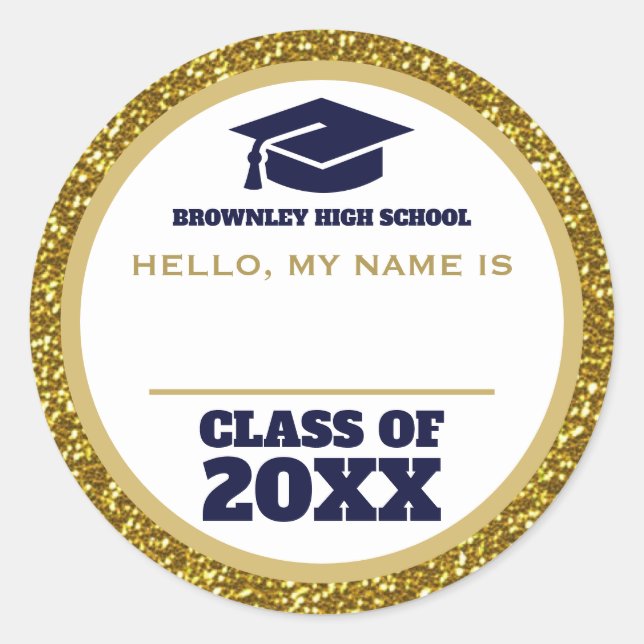 Namensschild für Gold und Blau der Wiedersehen Runder Aufkleber (Vorderseite)