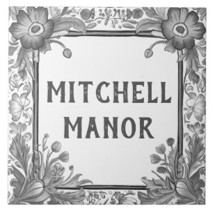 Namensschild für Graublütenblütenmuster Fliese