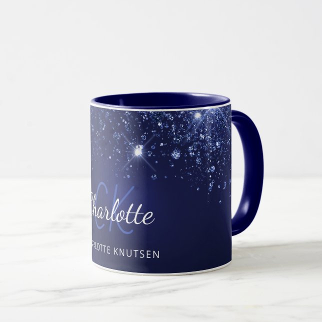 Namensschild für Navy Blue Glitzer Tasse (VorderseiteRechts)