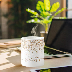 Namensschild für Weißgold-Glitzer Kaffeetasse