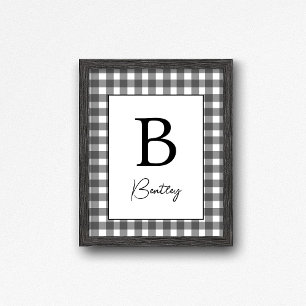Namensschild Gingham Karo Schwarz und Weiß Wanddek Poster