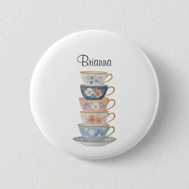 Namensschild Hochzeitsdusche Favor Time for Tea Button (Vorderseite)