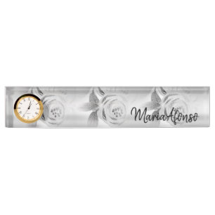 Namensschild Silberrose Floral Namensplakette