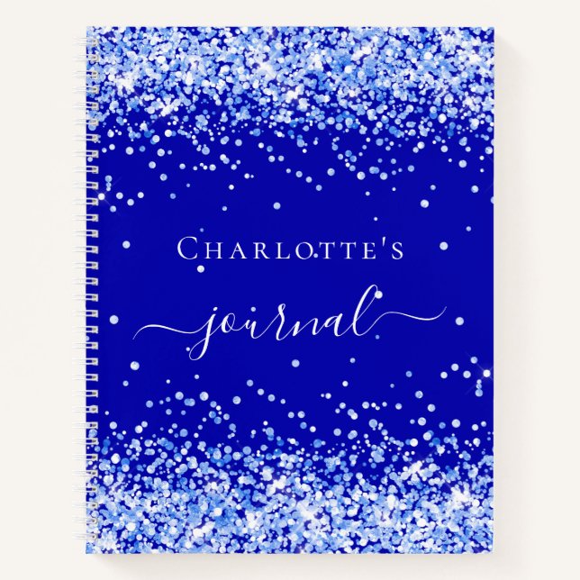 Namensschrift für Royal Blue Glitzer Glitzern Notizbuch (Vorderseite)