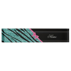 Namensseafoam Grün-Glitter Zebra stripes rosa Namensplakette