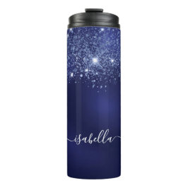 Namensskript für Blue Glitzer Thermosbecher