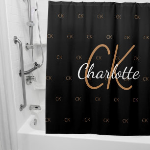 Namensskript für Schwarze Goldmonogramm Duschvorhang