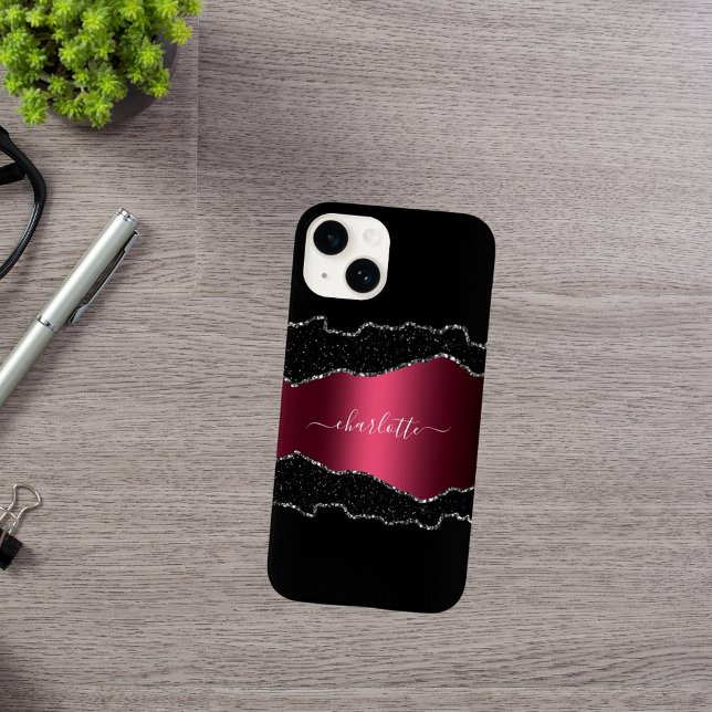 Namensskript für schwarzes Bordeaux-Agarve-Marmor Case-Mate iPhone Hülle (Von Creator hochgeladen)
