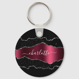 Namensskript für schwarzes Bordeaux-Agarve-Marmor Schlüsselanhänger