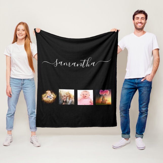 Namensskript für Schwarzes Foto Fleecedecke (Beispiel)