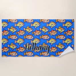 Namenstext hinzufügen, Abstrakter Goldfisch in bla Strandtuch