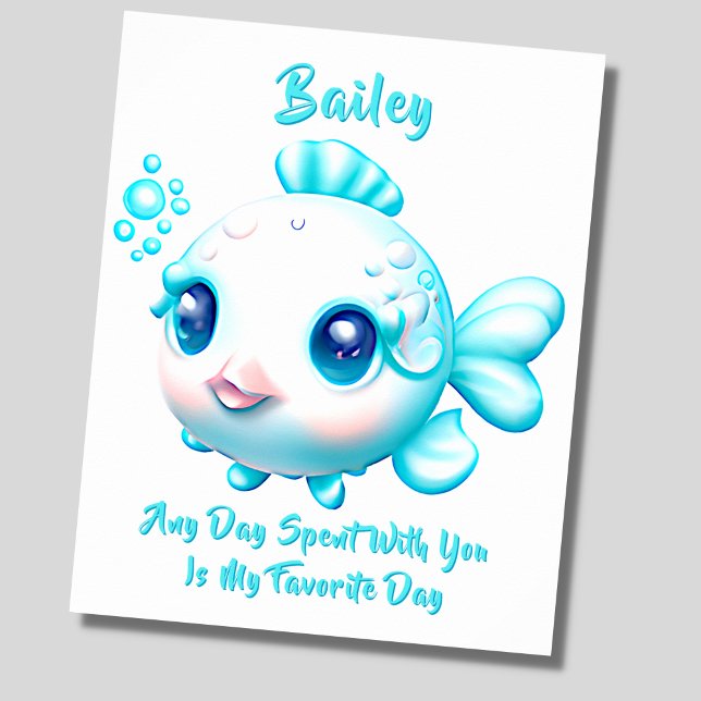 Namenstext hinzufügen, Baby Aqua Blue Fish Kinderz Poster (Von Creator hochgeladen)