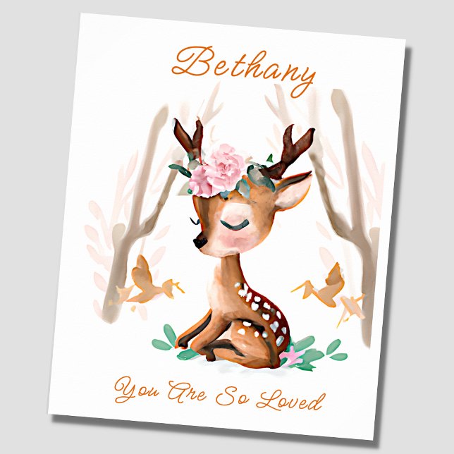 Namenstext hinzufügen, Baby Deer Fawn Woodland Kin Poster (Von Creator hochgeladen)
