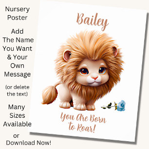 Namenstext hinzufügen, Baby Lion mit Blue Blume Po Poster