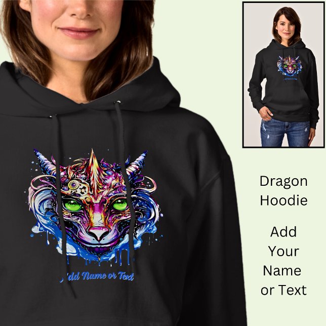 Namenstext hinzufügen Blauer Rosa Fantasie Drachen Hoodie (Von Creator hochgeladen)