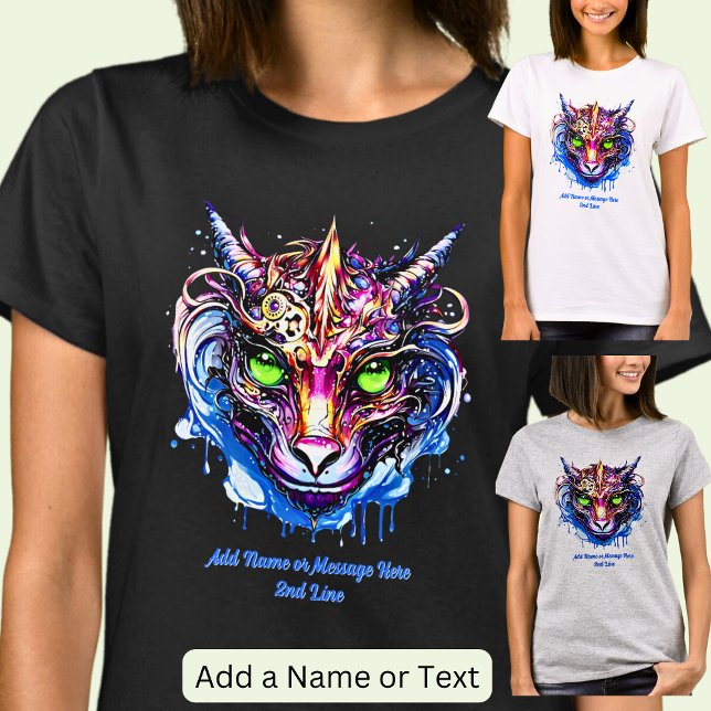 Namenstext hinzufügen Blauer Rosa Fantasie Drachen T-Shirt (Von Creator hochgeladen)