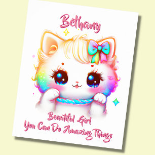 Namenstext hinzufügen, farbiges Kinderzimmer Kätzc Poster