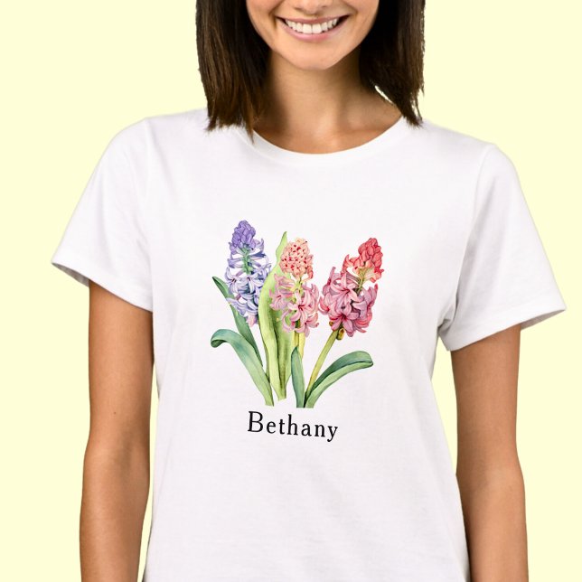 Namenstext, Hyazinthen-Blume, Pinks und Purzelbäum T-Shirt (Von Creator hochgeladen)