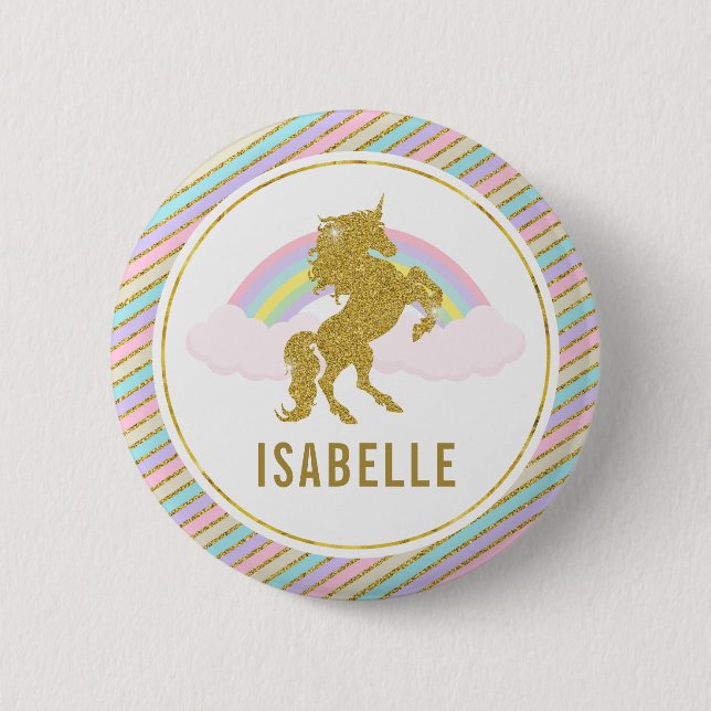 Namensumbau-Regenbogenunicorn-Party-Button Button (Vorderseite)