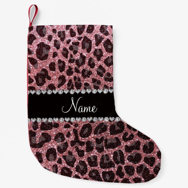 Namepastellrosa-Glitterleoparddruck Kleiner Weihnachtsstrumpf (Vorderseite)