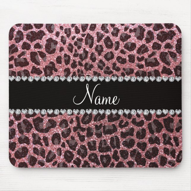 Namepastellrosa-Glitterleoparddruck Mousepad (Vorne)