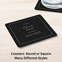 Names Date Message Black White Infinity Scroll,  Rechteckiger Pappuntersetzer