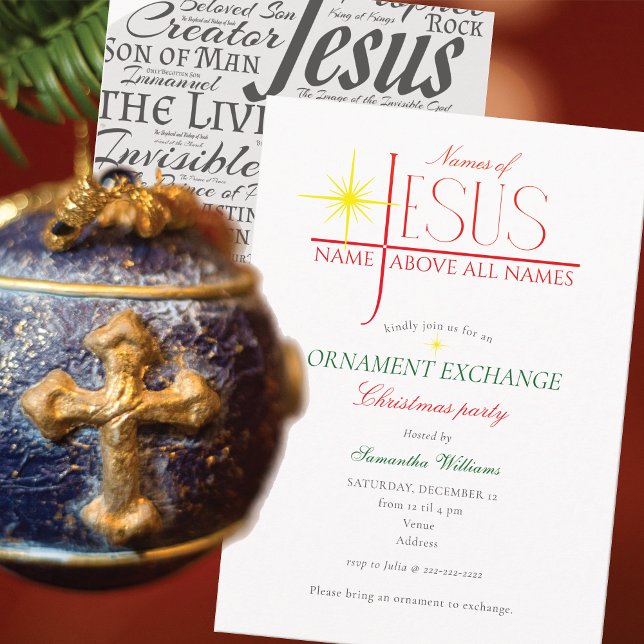 Names of Jesus Christmas Ornament Exchange Party Einladung (Names of Jesus Spiritual Devotional Women Ministry Christmas Ornament Exchange Party Invitation)