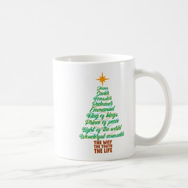 Names Of Jesus Christmas Tree Lights Christian Xma Kaffeetasse (Rechts)