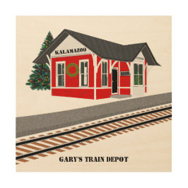 Name's Train Depot City Weihnachtswald-Zeichen Holzdruck