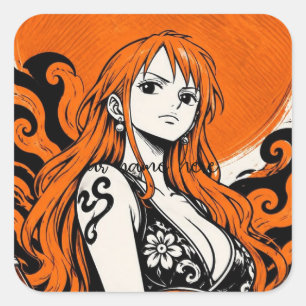 Nami One Piece Orange Ästhetik Anime Vinyl Aufkleb Quadratischer Aufkleber