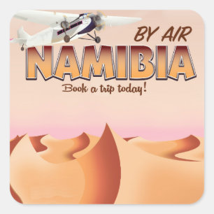 Namibia Vintage-Flugposter. Quadratischer Aufkleber