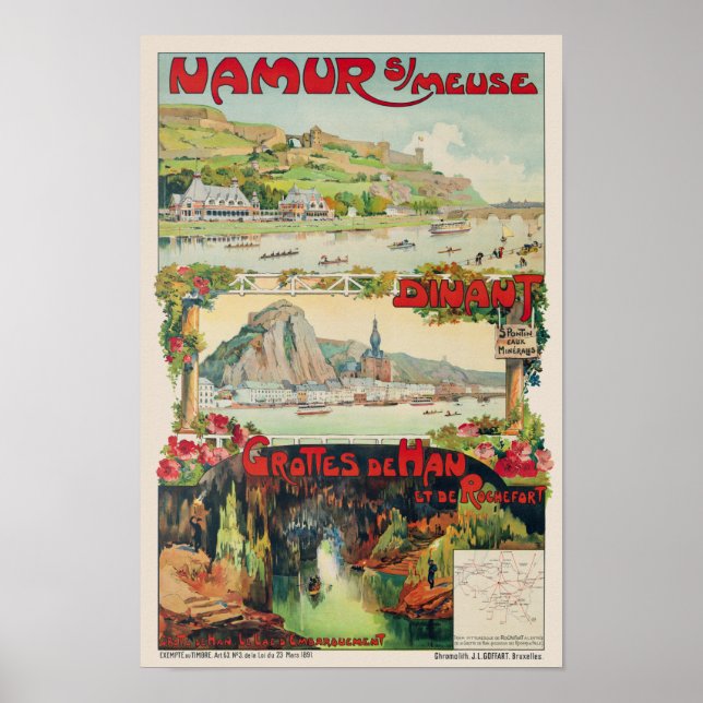 Namur sur Meuse Belgium Vintage Poster 1891 (Vorne)