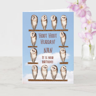 Nan Birthday, neugierige Owls Karte