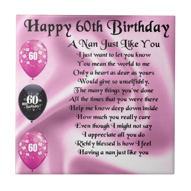 Nan-Gedicht - 60. Geburtstag Fliese (Vorderseite)