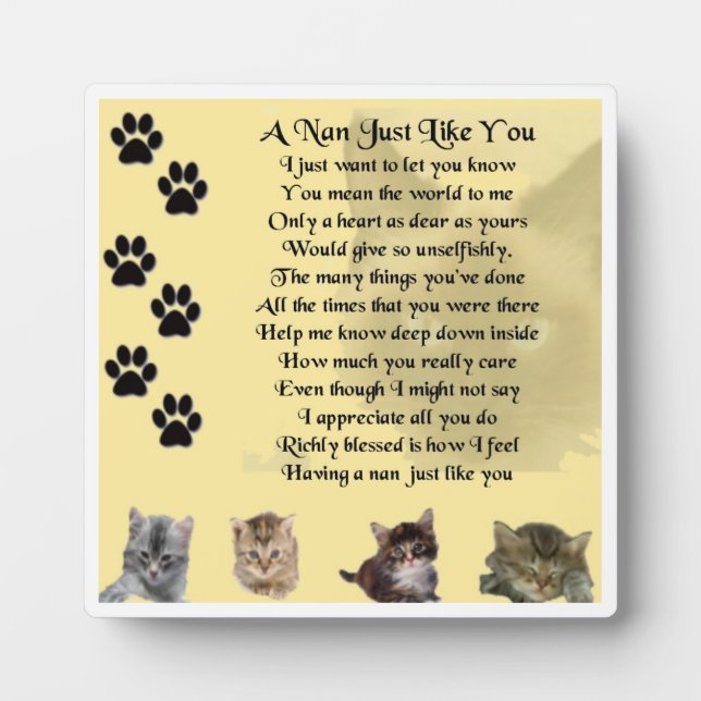 Nan Poem Plaque - Cat Design Fotoplatte (Vorderseite)