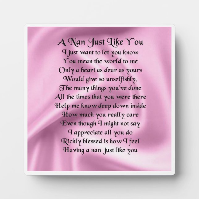 Nan Poem Plaque - rosa Seidendesign Fotoplatte (Vorderseite)