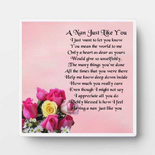 Nan Poem Plaque - Rose Design Fotoplatte (Vorderseite)