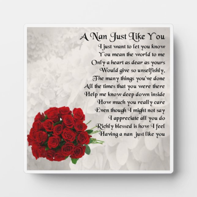 Nan Poem Plaque - Rote Rose Design Fotoplatte (Vorderseite)