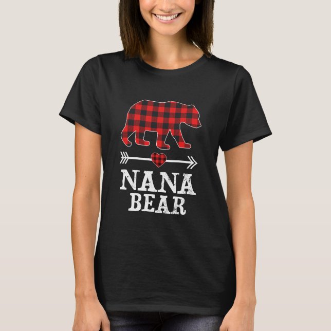 Nana Bear Christmas Pajama Red Kariert Buffalo T-Shirt (Vorderseite)