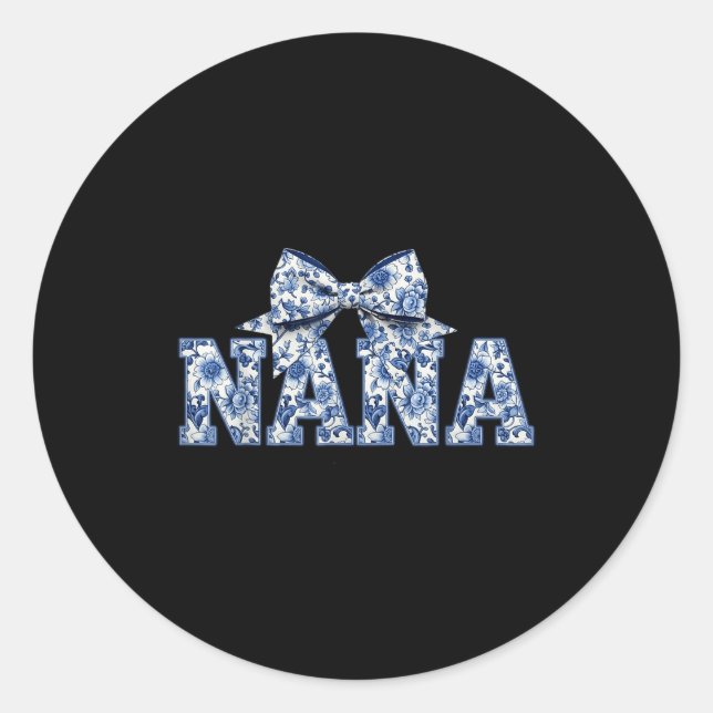 Nana- Blue White Chinoiserie Floral - Grandma  Runder Aufkleber (Vorderseite)